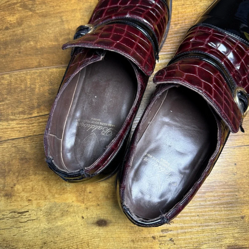 Stacy Baldwin 13803 Burgundy Black Croc Patent Leather Monk Strap Mens 9 D